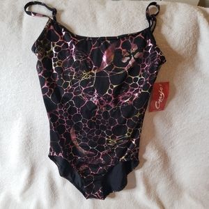 Capezio Leotard Cami Camisole Multicolor Metallic Foil Design